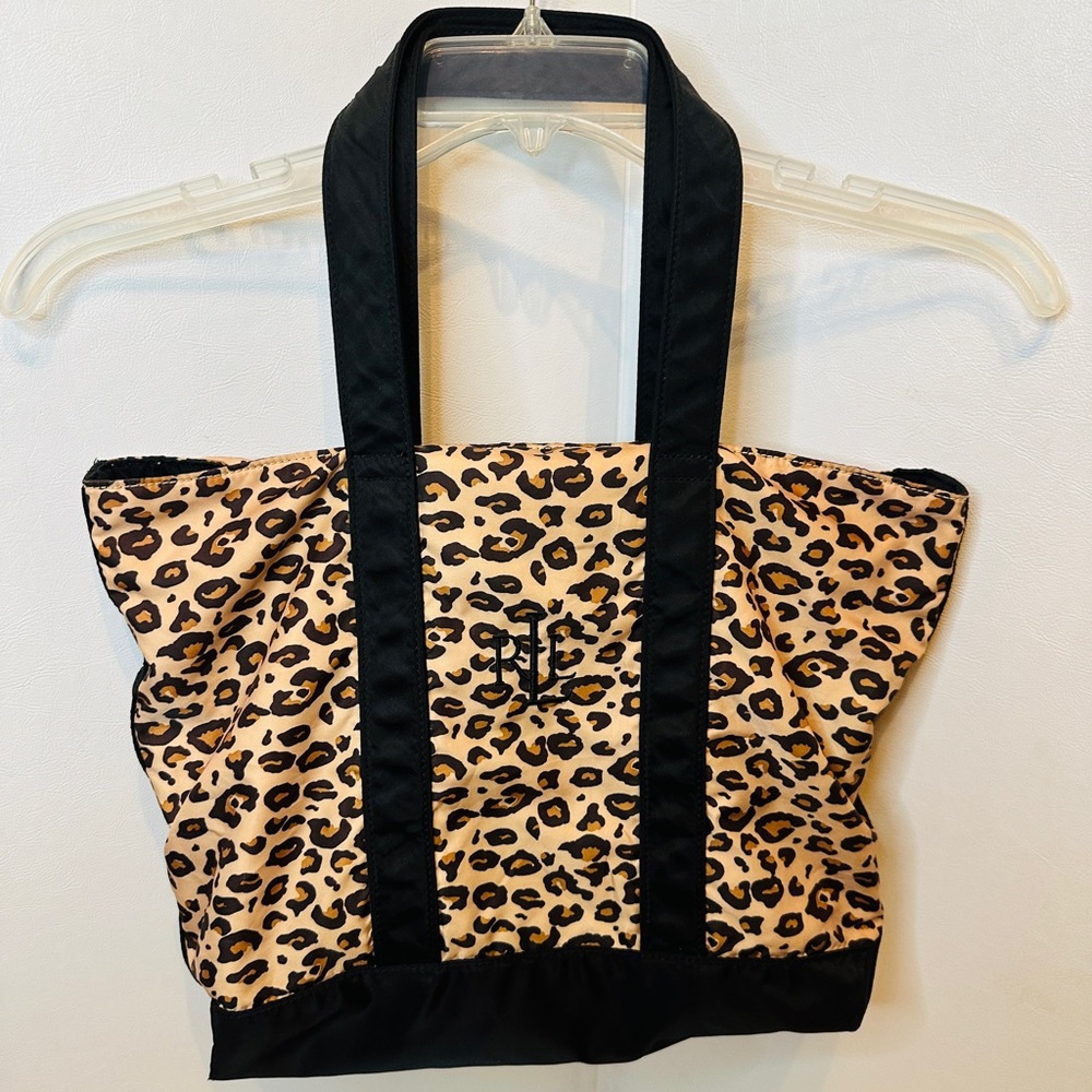 Lauren Ralph Lauren Leopard Print Monogram Animal Print Tote Bag Black & Brown